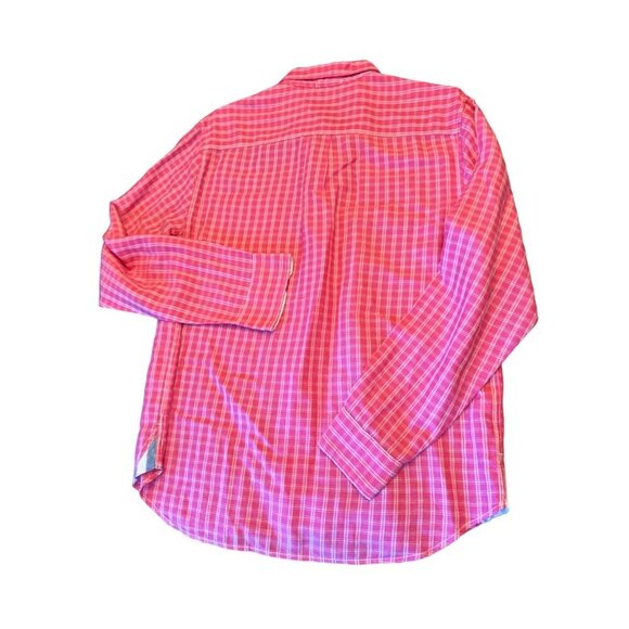 Tommy Bahama Mens Red Plaid Button-Down Shirt L/G Linen & Tencel - Picture 7 of 7